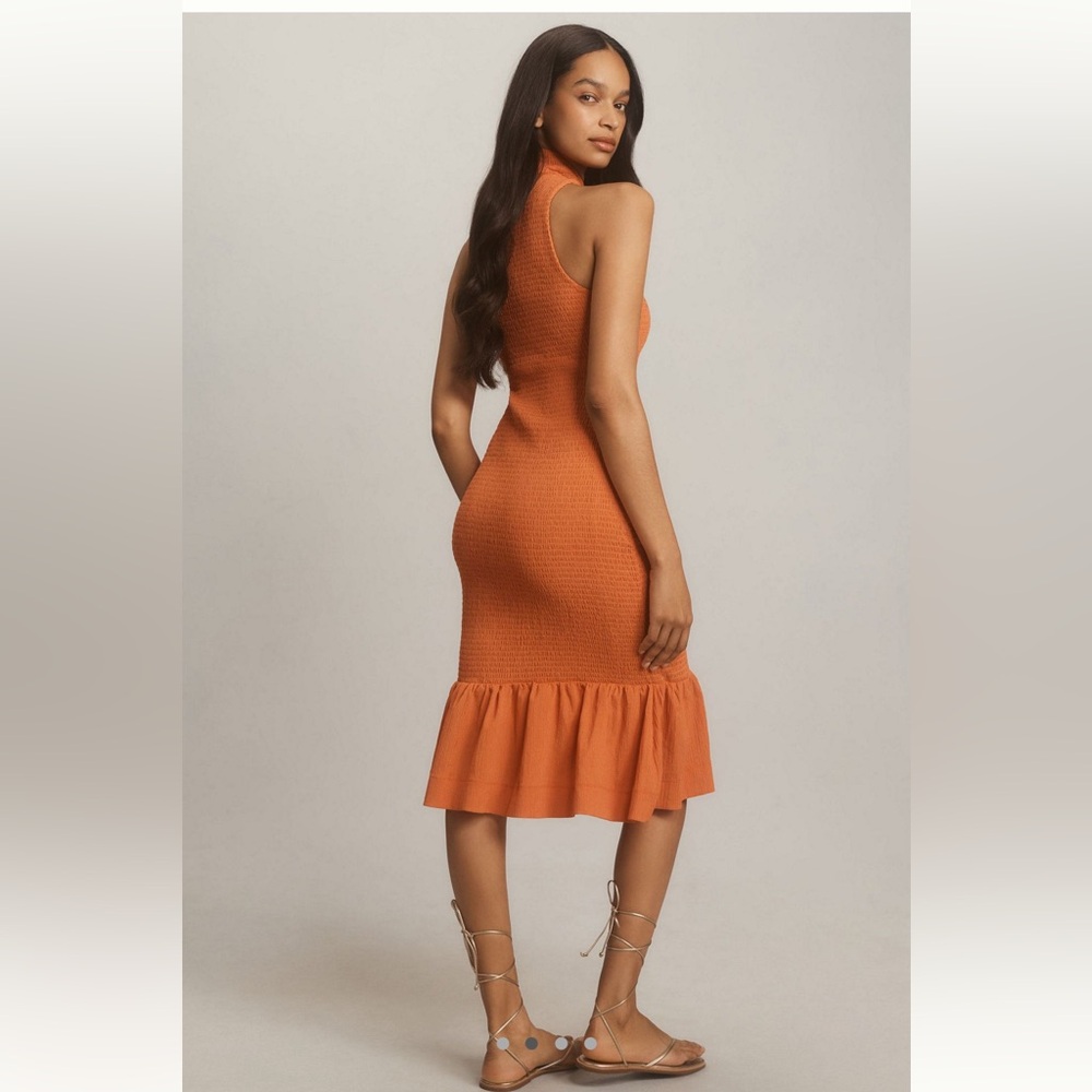 NWT Anthropologie Sleeveless Mock-Neck Textured Midi Dress
Orange Sz Small - Picture 2 of 14